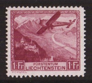 Liechtenstein  #C6  MH  1930  airplane  1fr