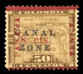 United States Possessions, Canal Zone #20 Cat$35, 1906 8c on 50c bister brown...