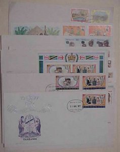 TANZANIA 12 DIFF. FDC 1975-1995 CACHET UNADDRESSED