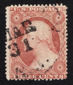 Used 1857 3c Dull Red Washington Type III w/MAR 31 Cancel, Scott #26
