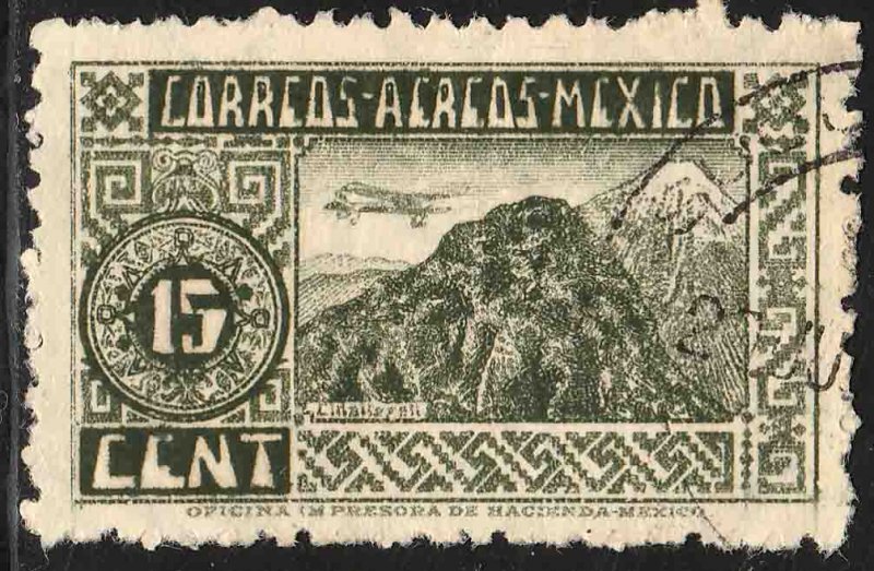 MEXICO C135, 15c 1934 Definitive. ORIZABA VOLCANO. USED. F-VF. (1067)