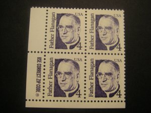 Scott 2171, 4c Father Flanagan, Zip block of 4 LL, MNH Great Americans Beauty