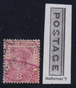 Straits Settlements, SG 96a, used Malformed S variety