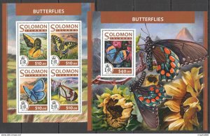 2017 Solomon Islands Butterflies Fauna Insects #4426-30 1+1 ** Ls746