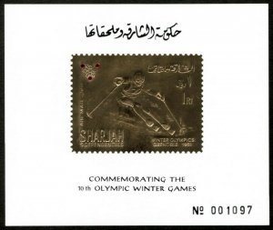 Sharjah 1968 - Embossed, Grenoble Winter Olympics - Imperf Souvenir Sheet - MNH