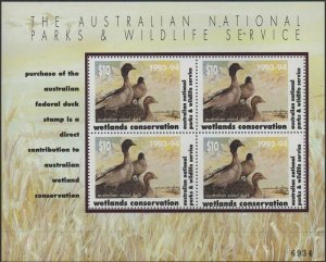 Australia Cinderella Ducks 1993 $10 Wood Duck MS MNH