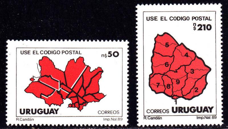 Uruguay # 1285-1286, Postal Codes, Mint NH