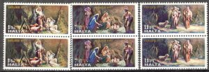 Malta 1977 Christmas set of 3 x 2 in Pairs MNH