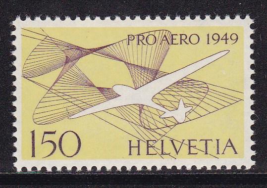 Switzerland 1948 150fr. Airmail Glider in Symbolized  Bouyancy VF/NH/(**)