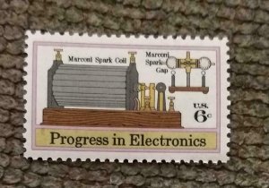 SCOTT #1500 1973 6c Progress in Electronics: Marconi's Spark Coil and Gap SINGLE