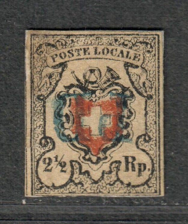 Switzerland Sc#2 Used/F-VF, Sm. Thins+Very Light Corner Crease, Cv. $1600