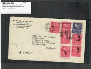 1953 Prexie Cover 2c Adams (6) + 3c Jefferson Baltimore MD Airmail