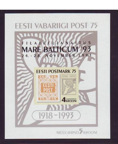 Estonia Sc 260a 1993 75th anniv 1st stamp sheet mint NH overprinted