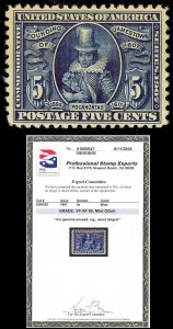 330, Mint VF/XF NH 5¢ With PSE Graded Certificate - Stuart Katz