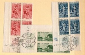 Algeria Scott B91-3 Mint NH plate blocks with FD cancels in margins