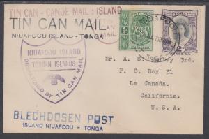 Tonga Sc 39, 56 on 1937 Tin Can Mail Cover to California