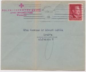 1943 Warsaw Poland Cover to International Red Cross in Krakow