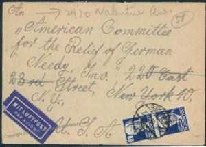 Germany DDR SBZ 1950 MeF Mi226 Airmail Cover Relief German Needy USA 56853