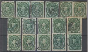 MEXICO 1884 Sc 150-152 & 154-157 Follansbee 138a-145a (16x) BLACK GREEN CV$125+