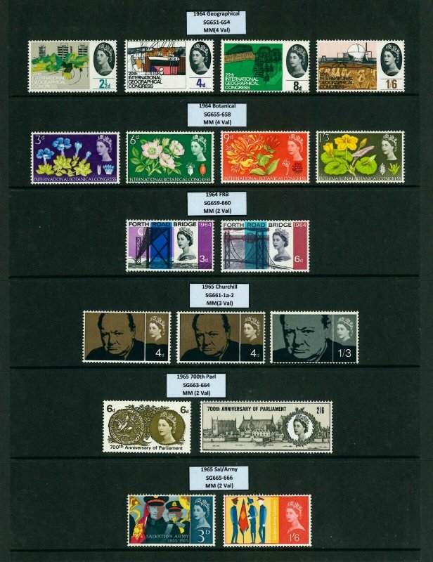 GB Stamps QEII Commemorative s 1953-1970 complete 62 Sets/199 stamps MM VF