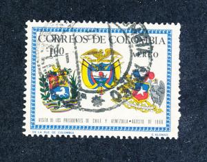  Colombia 1966  Scott C484  used  - 1p, Coat of Arms