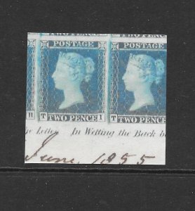 GB QV 1850 SG34, Spec F6, 2d BLUE (TI) Plate 5, Alph II, V. Good Used, Cat £90