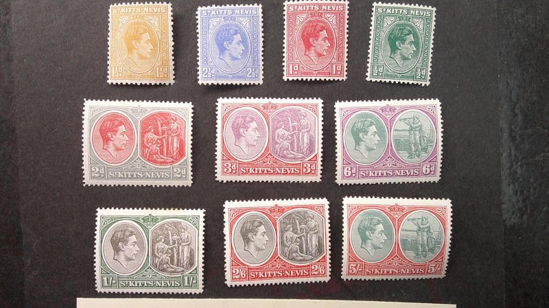 St. Kitts Nevis 1938-1948 Scott# 79-88b MNH VF-XF set of 10 Perf. 14 complete