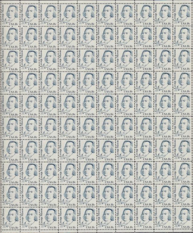 US # 1858   George Mason   Full sheet of 100  MNH