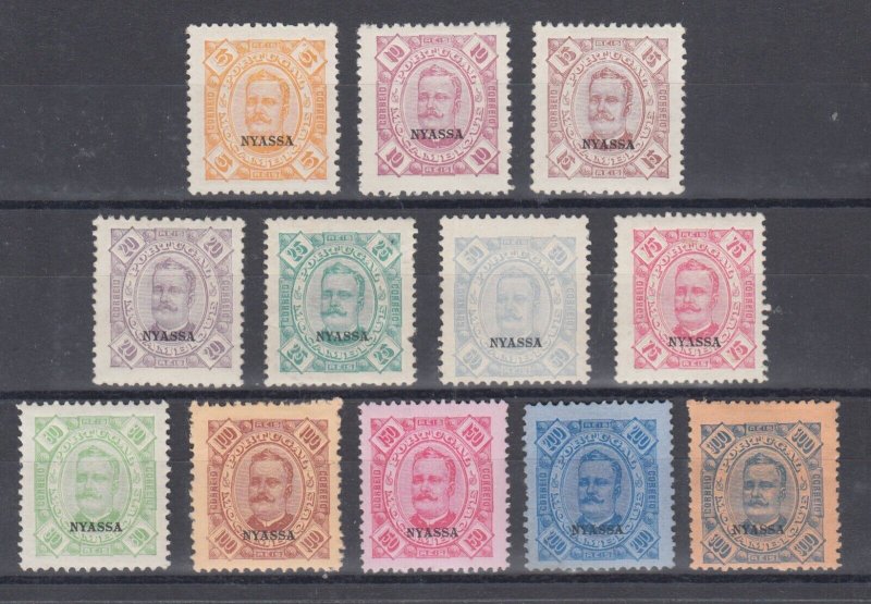 Nyassa Sc 1-12 MLH. 1898 overprints on stamps of Mozambique, cplt set 