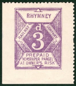 GB Wales RHYMNEY RAILWAY Newspaper Parcel Stamp 3d Violet Mint {samwells}WHB71