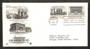 FIRST DAY COVER #1930-1931 American Architecture 18c ARTCRAFT Addr FDC 1981