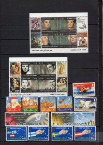 GIBRALTAR 1995 SET OF 14 STAMPS, 2 SHEETS OF 8 STAMPS & 2 S/S MNH