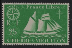 St Pierre et Miquelon 1942 MNH Sc 302 25c Fishing schooner Variety (2)