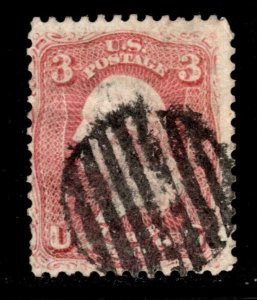 OAS-CNY 11890 US SCOTT 65 – 1861-62 3c Washington, rose USED FANCY GRILL