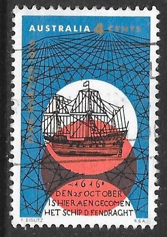 Australia 423: 4c Sailing ship in a circle,  Hartog 1616, used, VF