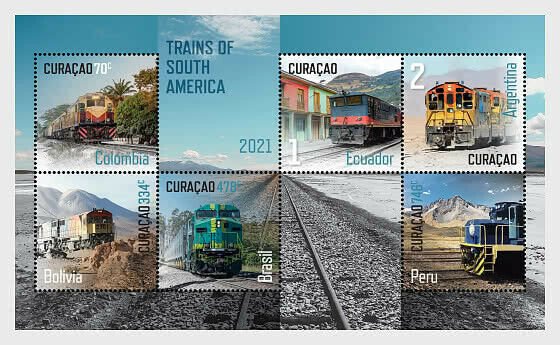 Stamps of Curacao 2021- Trains of South America - Miniature Sheet