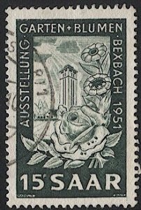 SAAR Germany 1951 Sc 229  15F Used VF - Tower & Flowers