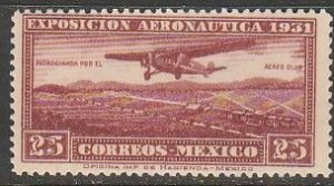 MEXICO C37, 25¢ AERONAUTIC EXPOSITION, UNUSED, H OG . VF.