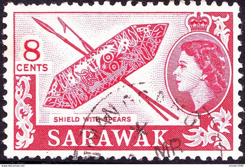 SARAWAK 1957 QEII 8c Rose-Red SG192 Used