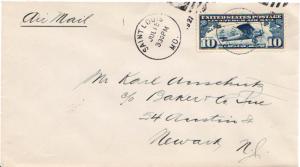 United States Missouri Saint Louis 1927 numeral duplex  10c Lindbergh Airmail.