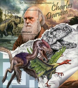 Charles Darwin Stamp Dinosaur Tyrannosaurus Rex Guanlong S/S MNH #6051 / Bl.1072