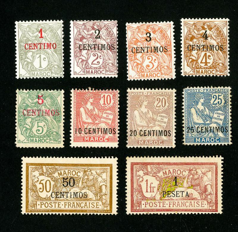 French Morocco Stamps # 11-21 F-VF OG H Set of 11 Scott Value $408.00