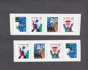 Coil Strip (4) US 2799a 29c Christmas (Holiday) Greeting One strip My Choice MNH