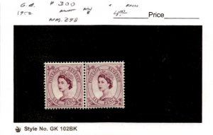 Great Britain, Postage Stamp, #300 Pair Mint NH, 1952 Queen Elizabeth (AC)