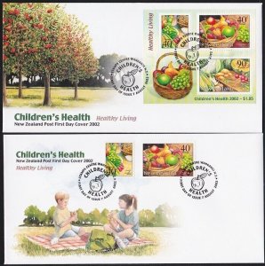 NEW ZEALAND 2002 Health set & mini sheet on 2 FDCs.........................A7679