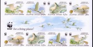 North Korea WWF Black-faced Spoonbill Double Strip of 4 imp stamps with error