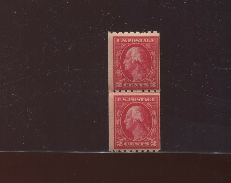 Scott 411 Washington Perf 8.5 Mint Coil Line Pair of 2 Stamps NH (Stock 411-LP4)