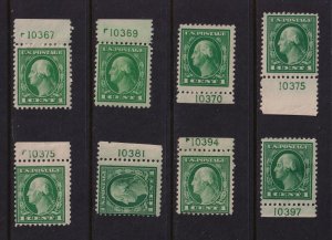 1917 Sc 498 MH lot of 8 singles, plate numbers 10367/10397 Hebert CV $24 (B17