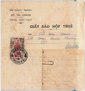 VIETNAM -  POSTAL HISTORY: STAMP USED ON RECEIPT ! 1966