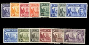 St. Helena #118-127 Cat$101.45 (for hinged), 1938-40 George VI, complete set,...